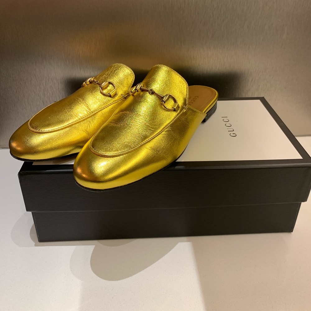PERFECT Gold GUCCI Princetown Leather Slipper 37.5